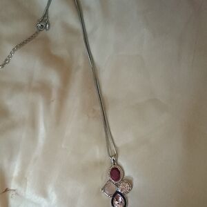 Chico's Silver Necklace with Red and Pink Accents